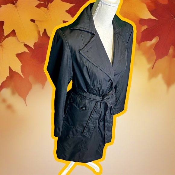 Calvin Klein Black Waterproof Button Up Belted Trench Style Raincoat Size Small - Picture 12 of 15